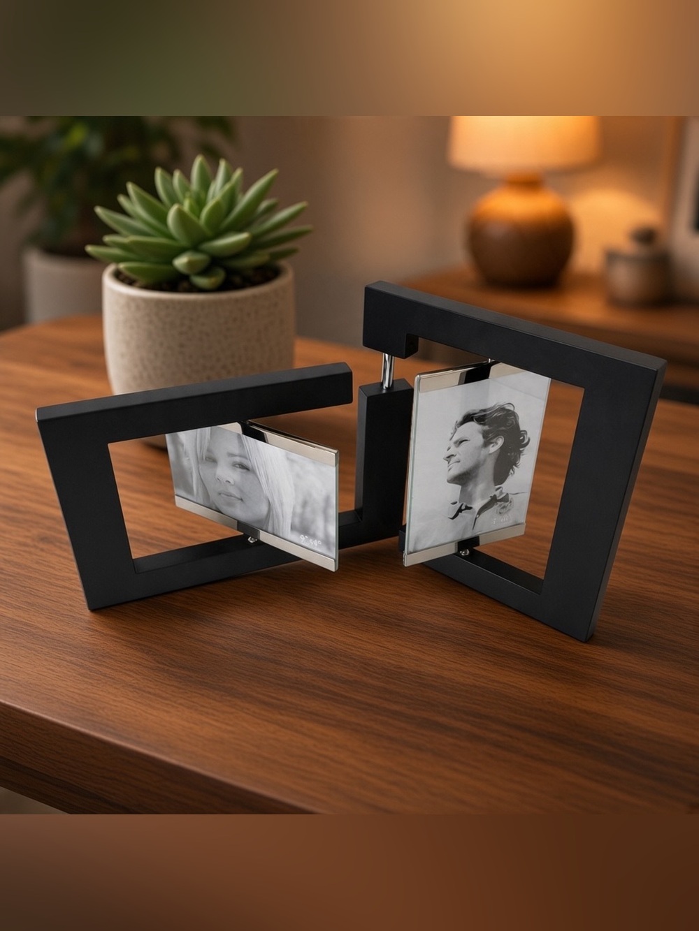 Davco Black Moveable Two Photo Collage Frame Modern Geometric Decor